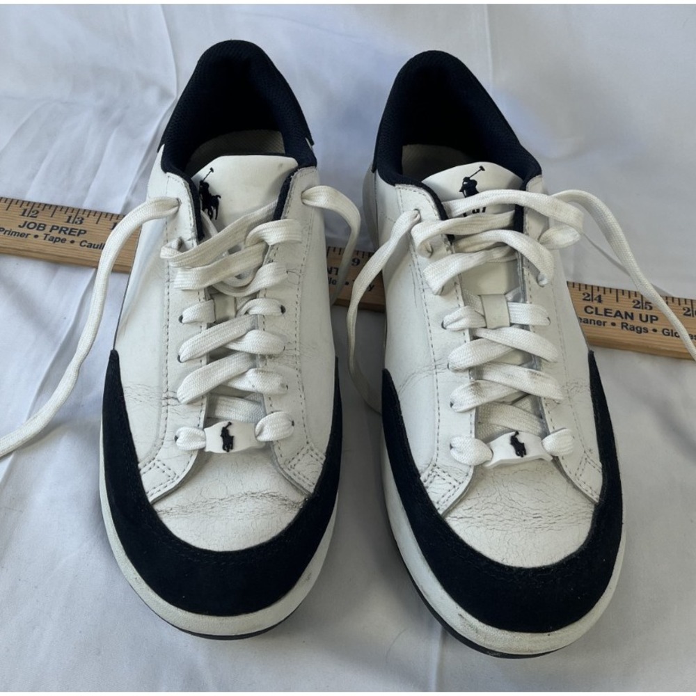 POLO Ralph Lauren Shoes Women Sz 9B White Blue Leather Sneakers
